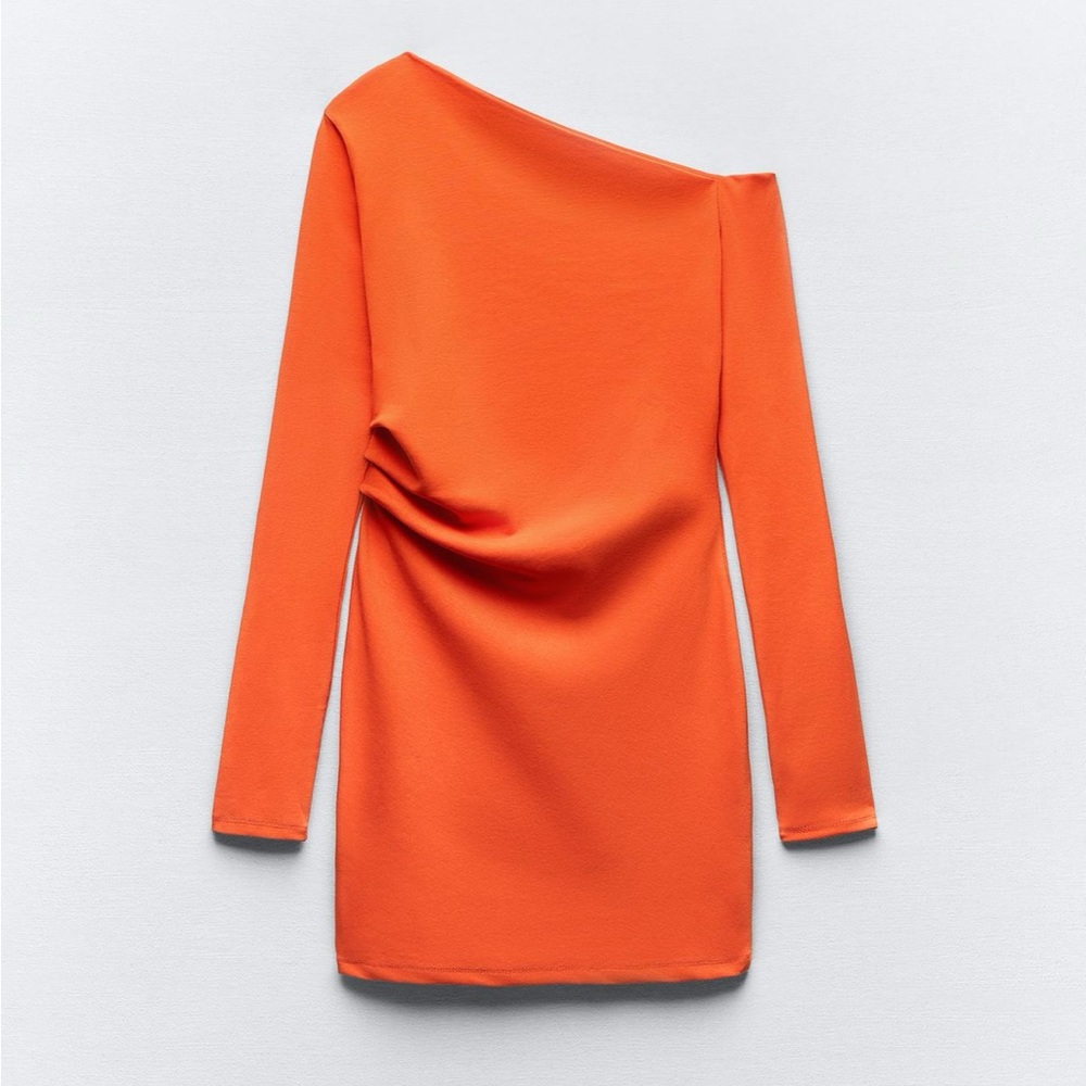 Zara Draped Asymmetric Dress in Orange Size  S